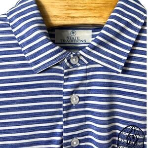 State Traditions Blue & White Striped Polo - Size Large